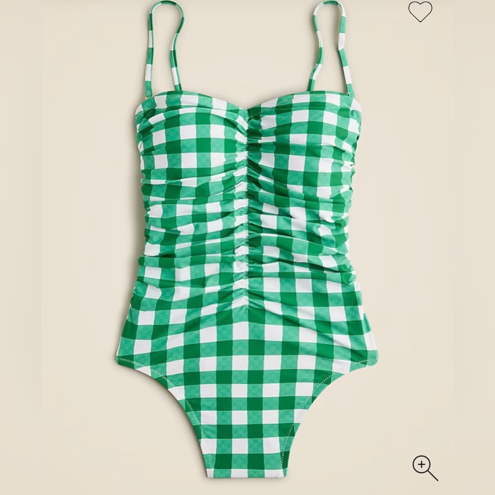 J Crew One Piece Swimsuit In Green Gingham